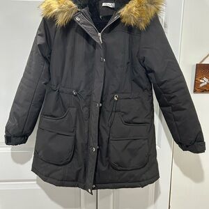 Women's Black Maternity and Baby wearing Coat